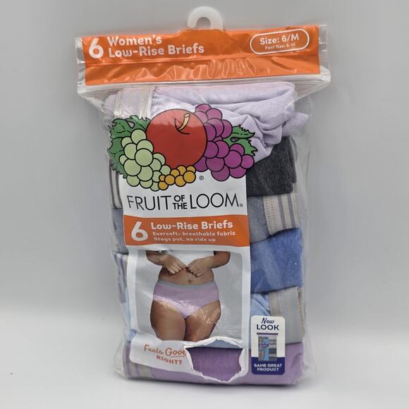 Fruit Of The Loom Womens 6-Pack Low-Rise Briefs Size 6/M Breathable Cotton - Picture 1 of 2